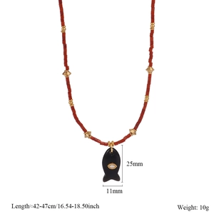 Detailed specs of fish pendant necklace with red beads and natural stone dimensions