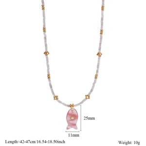 Detailed view of pink fish pendant with resin texture and dimensions on white background