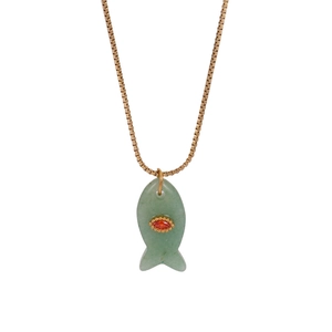Collana in acciaio inossidabile con ciondolo a forma di pesce in pietra verde e zircone