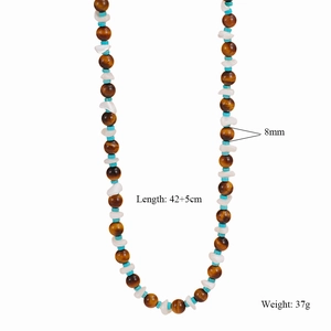 Detailed specs for tiger eye and agate beaded necklace with 42+5cm length