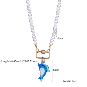 Detailed size parameters for cat eye stone dolphin necklace with 6mm pearls