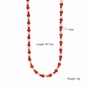 7mm red agate and faceted crystal beaded necklace with 40+5cm adjustable chain
