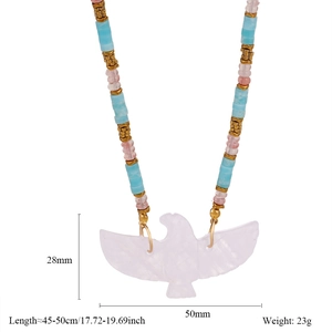 Detail view of eagle pendant necklace with size specs 50x28mm and length 45-50cm