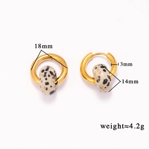 Detail showing 18mm gold stainless steel hoops with 14mm natural stone beads and measurements