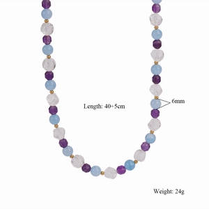 Detail view of colorful beaded necklace showing 40+5cm length and 6mm bead diameter size