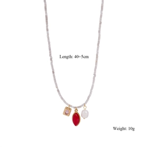 Detail of freshwater pearl necklace with gemstone pendants, 40+5cm length and 10g weight