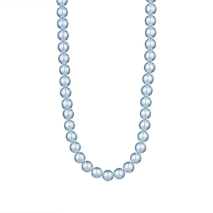 Detail of light blue pearl necklace with high-quality luster on a clean white backdrop