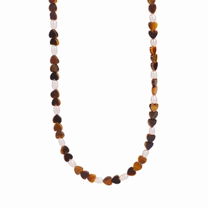 Collana di perle d'acqua dolce e cuori di occhio di tigre dallo stile spiaggia elegante