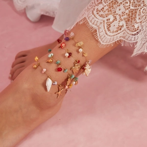 Bohemian Stainless Steel Anklet For Women Natural Stone Shell Starfish Turtle Charm Colored Beads Beach Vacation Jewelry