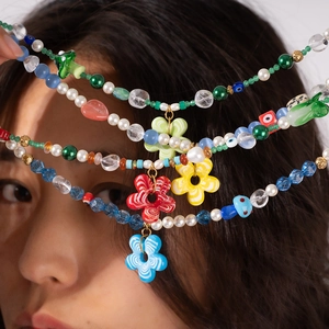 Bohemian Colorful Beaded Necklace For Women Handmade Glass Artificial Pearl Flower Pendant Summer Fashion Neck Jewelry