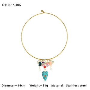 Detail von 14cm Edelstahl-Choker mit Türkis-Herz und bunten Naturstein-Anhängern