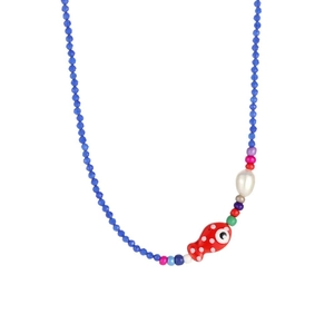 Collier bohème perles colorées avec pendentif poisson rouge et perle baroque