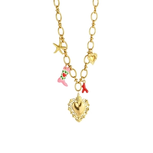 Vintage Goldkette mit Herz Seestern und rosa Stiefelanhängern auf Gliederkette