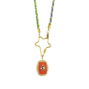 Collier tressé coloré avec fermoir étoile et pendentif œil maléfique rouge serti