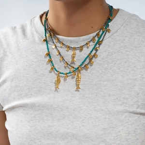 Bohemian Stainless Steel Fish Pendant Beaded Necklace For Women Natural Stone Marine Theme Summer Beach Vacation Jewelry