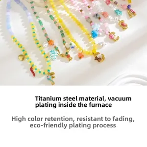 Detailed macro view of colorful ocean beads with vacuum-plated titanium steel charms