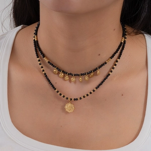Vintage Edelstahl Doppellagige Choker Halskette Für Damen Schwarze Perlenkette Mit Bienen Münzanhänger Sternanhänger Boho Schmuck