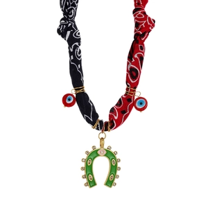 Boho style stainless steel necklace with horseshoe evil eye pendant and scarf chain