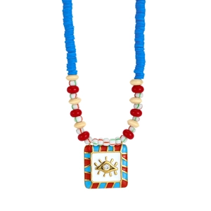Colorful evil eye beaded necklace with enamel pendant for women beach vacation gift