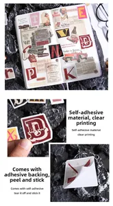Makro-Detail von Vintage-Englisch-Buchstabenaufklebern mit starker Kleberückseite für DIY