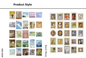 Catalogo dettagliato di adesivi PET in stile pittura a olio retrò con fiori e paesaggi