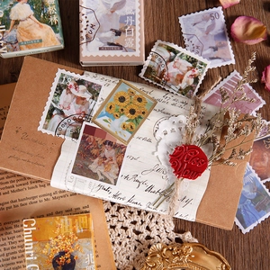 Vintage Oil Painting PET Coated Paper Stickers Set Artistic Landscape Floral Portrait Scrapbooking Decorative Decals