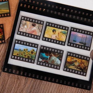 Vintage movie film style PET stickers featuring world-famous oil painting designs