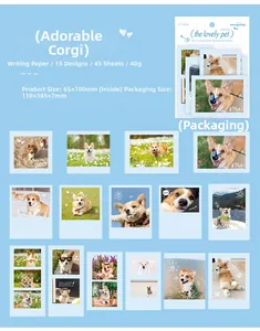 Detailansicht des 45-teiligen Corgi-Aufkleber-Sets mit Produktdetails und Fotokarten