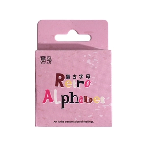 Set de pegatinas de letras retro en caja vintage rosa para manualidades de Etori Life