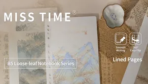 Vue rapprochée d'un cahier B5 à feuilles mobiles avec couverture vintage et papier ligné