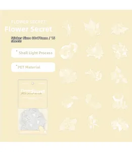 Dettaglio di 15 adesivi in PET serie segreto dei fiori con effetto luce e stile a mano