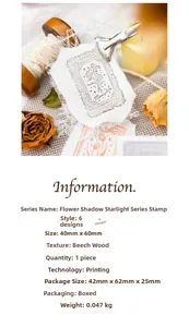 Detailed view of vintage beech wood stamps with retro floral patterns for scrapbooking