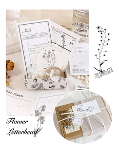 Detail of vintage floral letterhead and stationery set in a decorative gift box