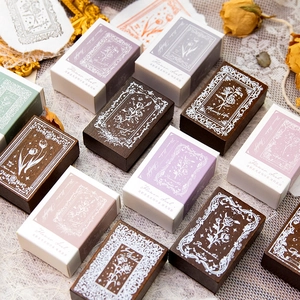 Vintage floral decorative stamps with wooden textures for DIY scrapbooking projects