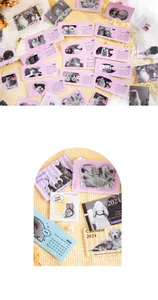 Detail view of 2024 calendar cards with cute kitten and puppy stickers for DIY journals