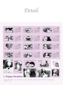 Detail view of 2024 dog theme calendar stickers with pet patterns in 100x100mm size
