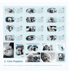 Detail view of 2024 puppy themed calendar stickers set with 40 decorative pieces