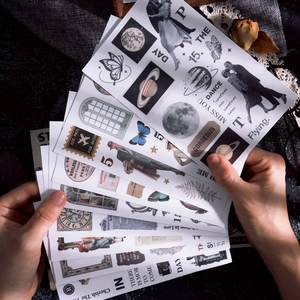 Vintage-Aufkleber-Set für Scrapbooking mit Retro-Porträts und botanischen Motiven