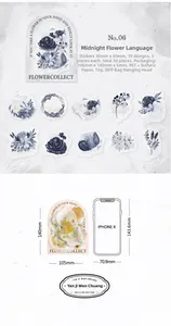 Detail of 30pcs retro dark blue floral PET and tracing paper stickers for journaling