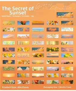 Détail de 50 autocollants washi sur le thème du coucher de soleil pour le scrapbooking