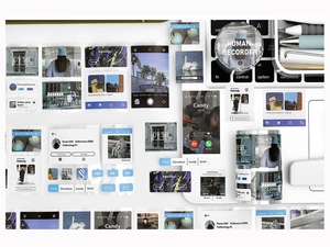 Vue détaillée d'autocollants PET transparents avec design UI de réseaux sociaux
