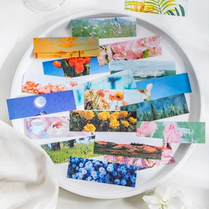 Livre de 50 autocollants de paysages naturels avec tulipes et vagues de mer