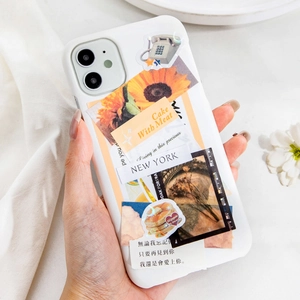 Coque de téléphone mate blanche avec tournesols rétro et design de stickers collage