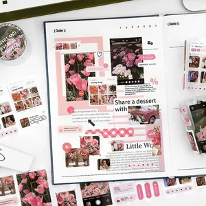 Set de ruban adhésif washi et autocollants floraux roses pour décoration de journal