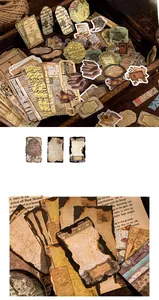 Macro detail of vintage style PET stickers featuring burnt edges and classic literary elements