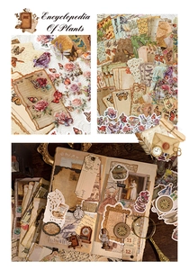 Macro shot of vintage style botanical and butterfly PET stickers for scrapbooking