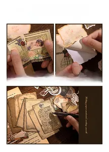 Detail of vintage scrapbooking stickers with adhesive backing and easy-to-write paper