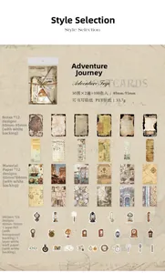 Detailed grid layout of 100 vintage PET stickers and paper with world map background