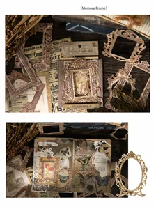 Detailed view of vintage-style embossed frame collage papers for scrapbooking and DIY crafts