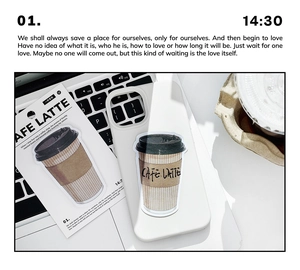 Minimalist white coffee-themed phone case stickers with Cafe Latte design and quote